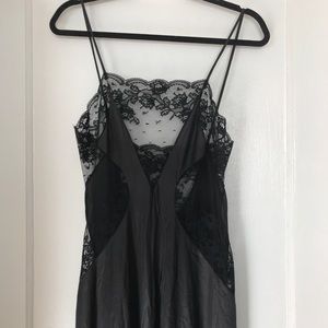 Vintage floral lace cutout black slip dress